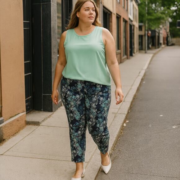 Chico's Pants NWT Size 3.5 (18) Perfect Stretch Josie Midnight Floral Hem Slit - Picture 1 of 10